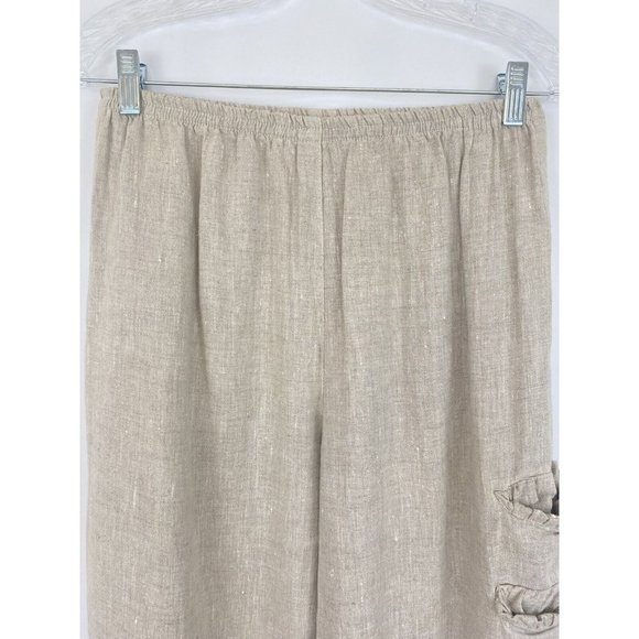 B Hadikusumo M Linen Pull on Pant Wide Leg Beige Elastic Waist Lagenlook - Picture 4 of 9